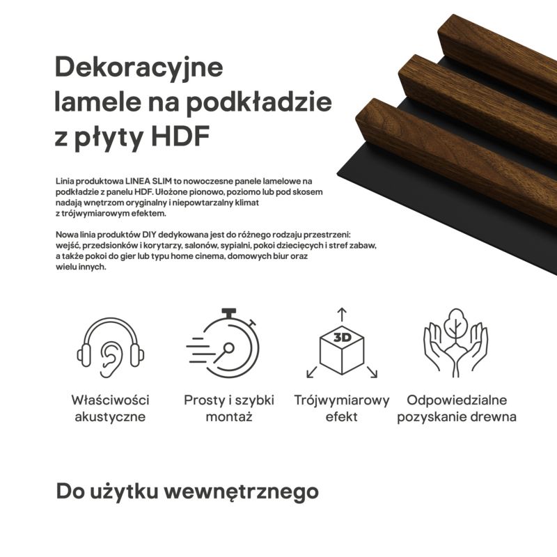 Stegu Linea Slim væglamel 265 x 15 cm panel hasselnød / sort 3 elementer - 1 stk.