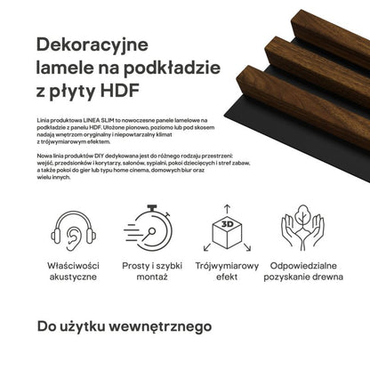 Stegu Linea Slim væglamel 265 x 15 cm panel hasselnød / sort 3 elementer - 1 stk.
