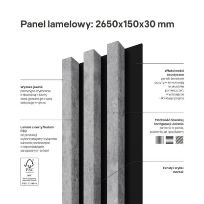 Stegu Linea Slim væglamel 265 x 15 cm panel grå/sort 3 elementer - 1 stk