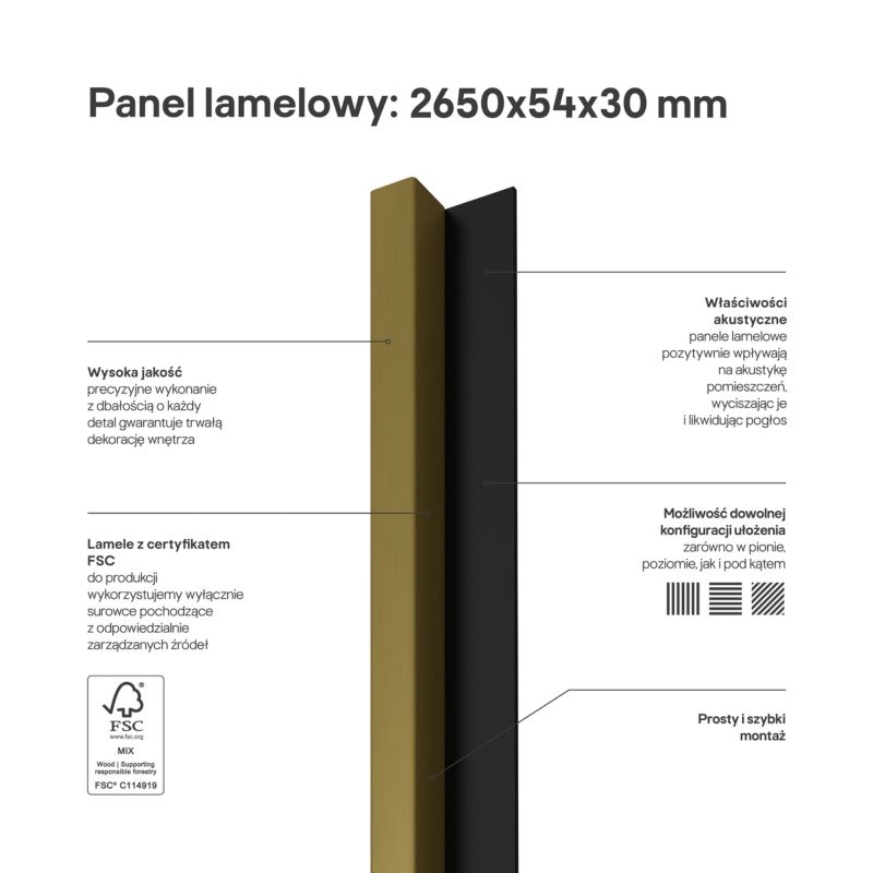 Stegu Linea Slim væglamel 265 x 5,4 cm panel i guld/sort – 1 stk.