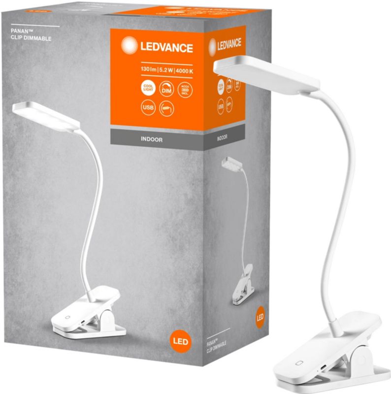 Ledvance Panan Clip USB bordlampe i hvid med dæmper