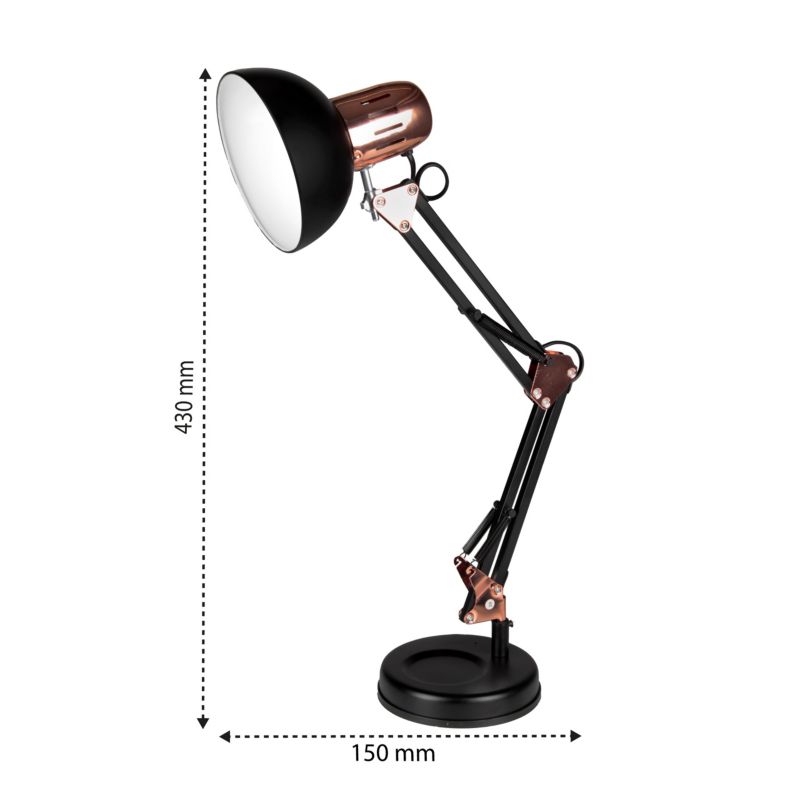 XUDO tegnebordslampe E27 justerbar sort-guld 1 stk.