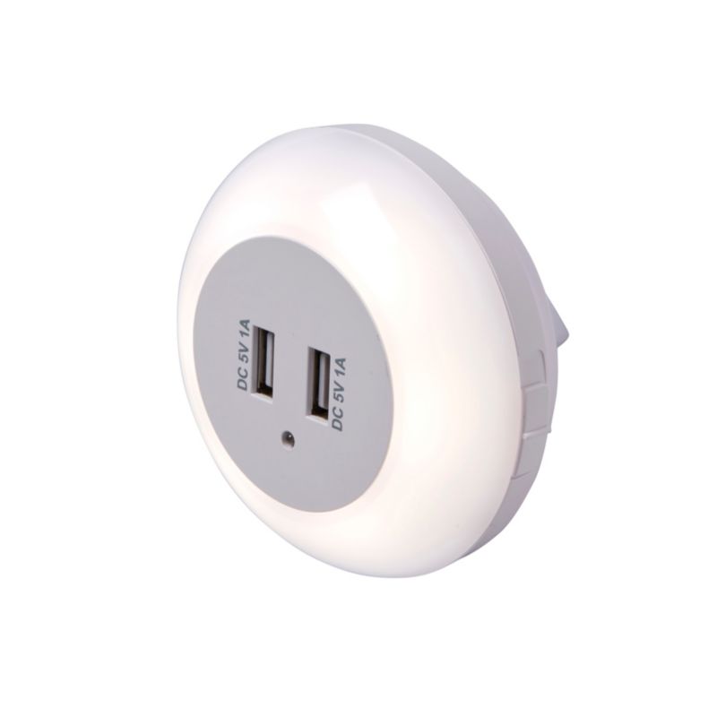 LED-natlampe Colours Lisbo 4000 K med 2 x USB, hvid