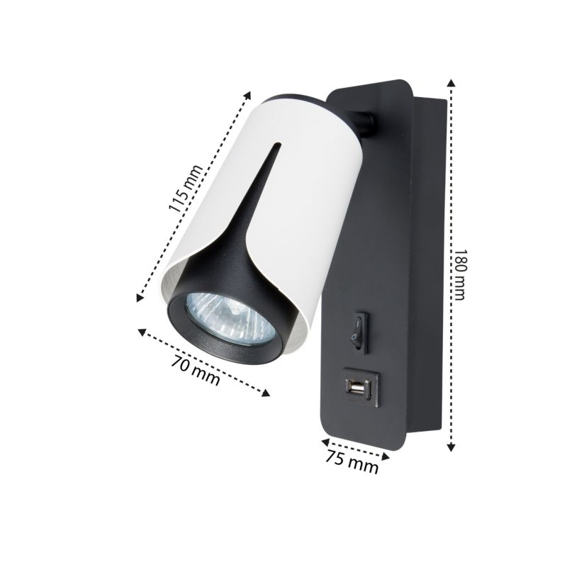 LED-natlampe til læsning XUDO GU10 væglampe hvid-sort USB 1 stk.
