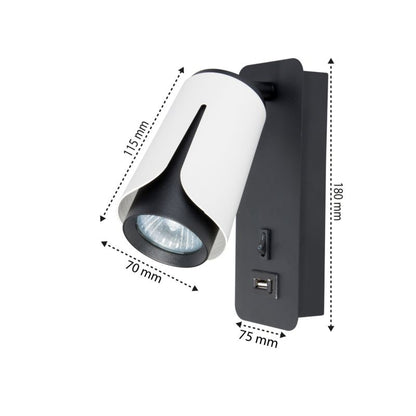 LED-natlampe til læsning XUDO GU10 væglampe hvid-sort USB 1 stk.