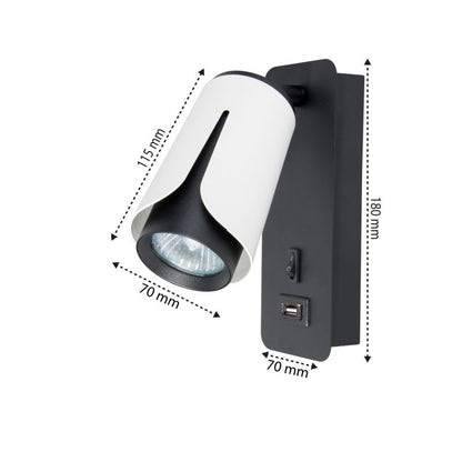 LED-natlampe til læsning XUDO GU10 væglampe hvid-sort USB 1 stk.