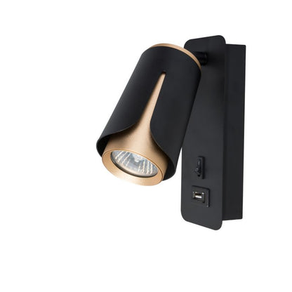 LED-natlampe til læsning XUDO GU10 væglampe mat-sort og guld med USB, 1 stk.