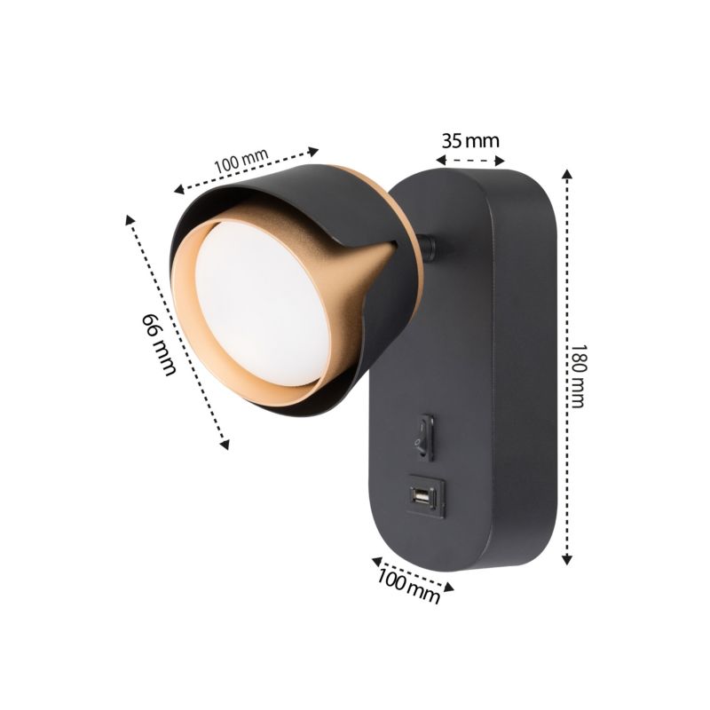 LED-læselampe væglampe XUDO GX53 sort-guld USB 1 stk.