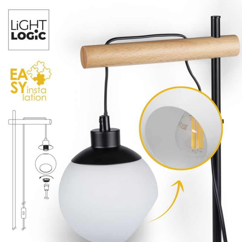 LightLogic LL COMT FL gulvlampe 1xE14 7W sort træ 153 cm 1 stk.