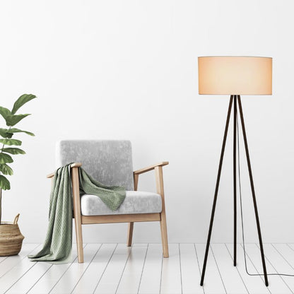 Gulvlampe SPOT Light 1xE27 Max. 40W Klassisk Kombination af Sort Metal og Hvidt Stofskærm, Polsk Producent, 1 stk.