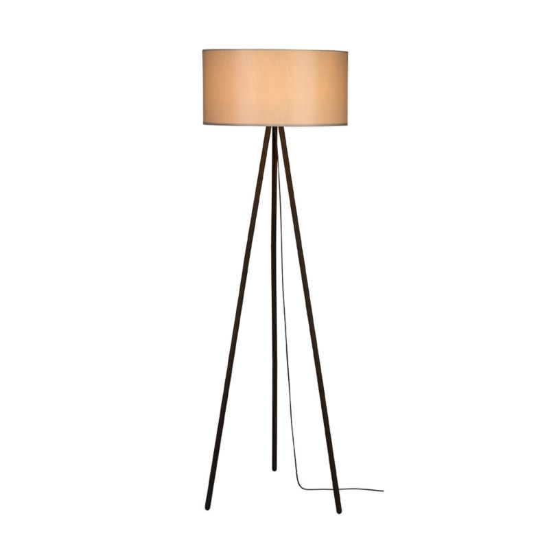 Gulvlampe SPOT Light 1xE27 Max. 40W med Sort Trebenet Base og Klassisk Grå Lampeskærm, 1 stk.