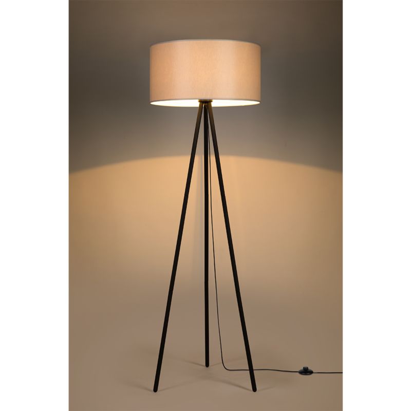 Gulvlampe SPOT Light 1xE27 Max. 40W med Sort Trebenet Base og Klassisk Grå Lampeskærm, 1 stk.