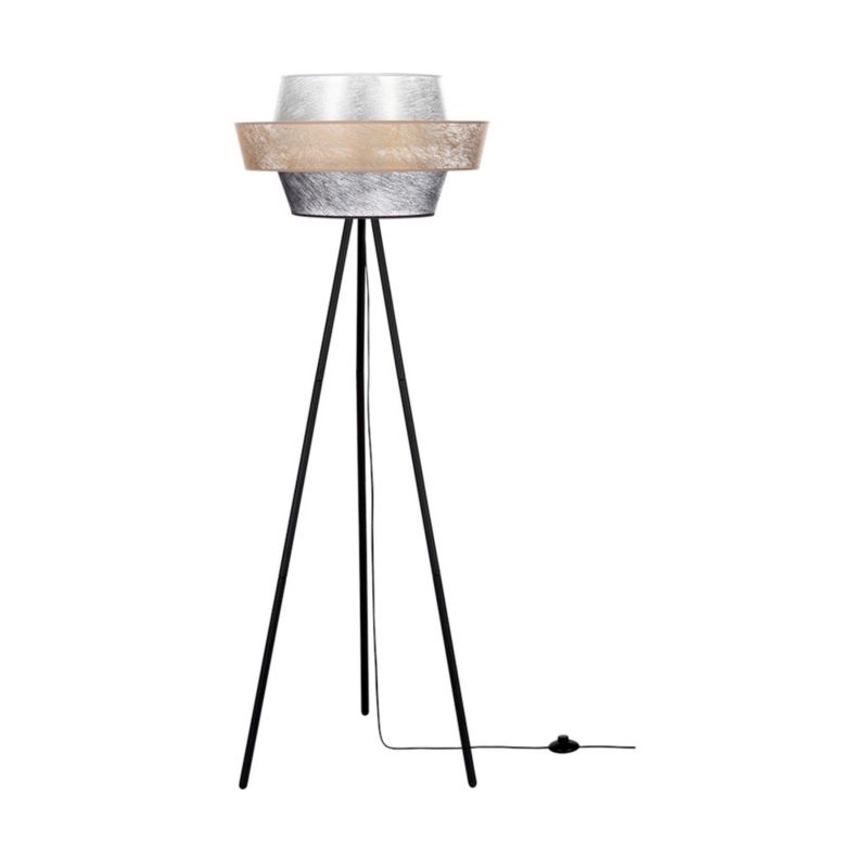 Gulvlampe SPOT Light 1xE27 Max. 40W med sort fod og sort-guld-sølv lampeskærm, 1 stk.