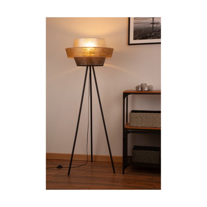 Gulvlampe SPOT Light 1xE27 Max. 40W med sort fod og sort-guld-sølv lampeskærm, 1 stk.