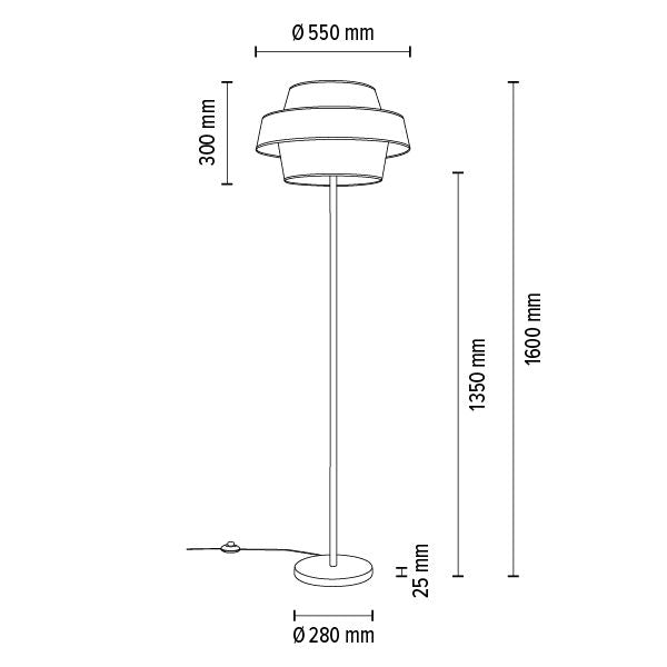 Gulvlampe SPOT Light 1xE27 Max. 60W Klassisk sort fod med sort‑guld‑sølv lampeskærm, 1 stk.