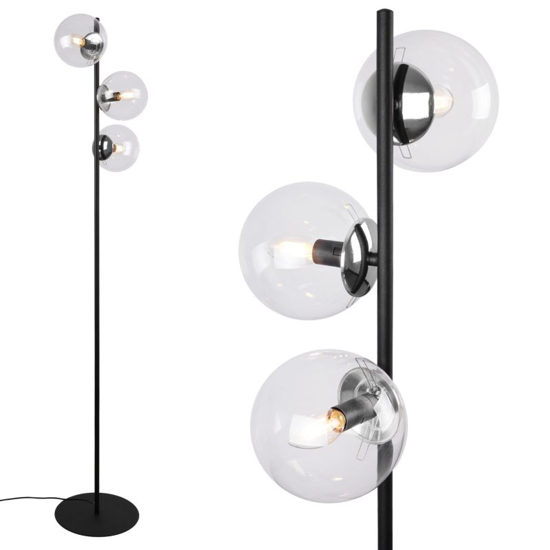 Light Home LH Siena gulvlampe 3x E27 60W sort/krom klar skærm 1 stk.
