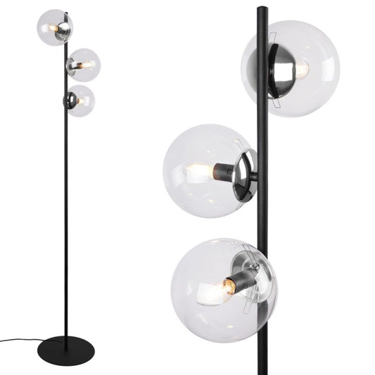 Light Home LH Siena gulvlampe 3x E27 60W sort/krom klar skærm 1 stk.