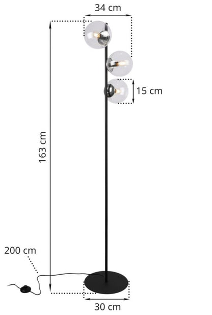 Light Home LH Siena gulvlampe 3x E27 60W sort/krom klar skærm 1 stk.