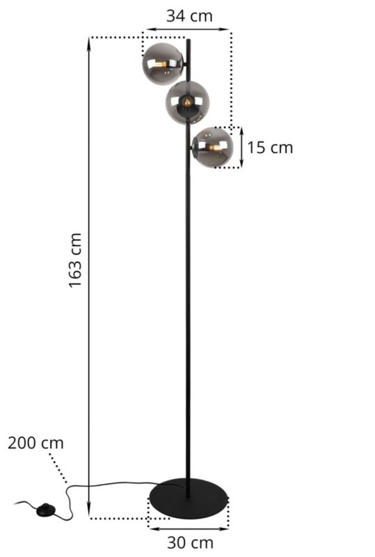 Light Home LH Siena gulvlampe 3x E27 60W sort/krom med grafitgrå skærm 1 stk.