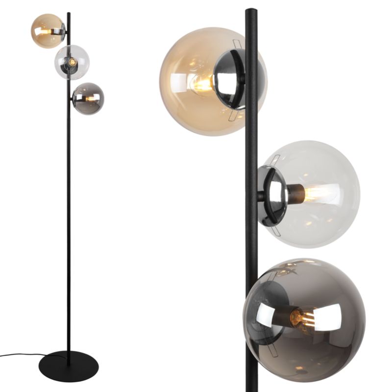 Light Home LH Siena gulvlampe 3x E27 60W sort/krom blandet skærm 1 stk.