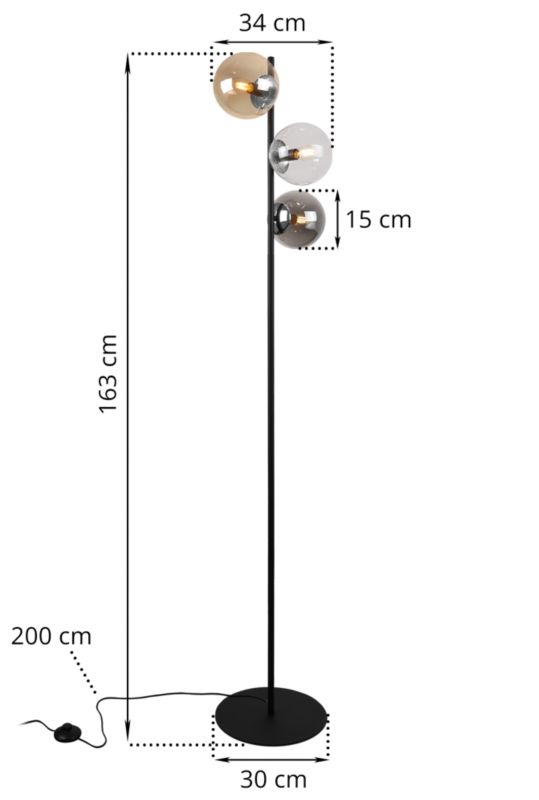 Light Home LH Siena gulvlampe 3x E27 60W sort/krom blandet skærm 1 stk.