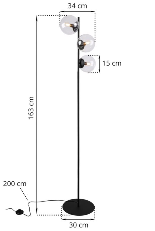 Light Home LH Siena gulvlampe 3x E27 60W sort skærm klar glas 1 stk.