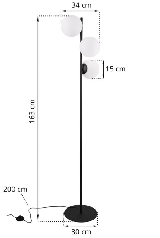 Light Home LH Siena gulvlampe 3x E27 60W sort skærm hvid 1 stk.