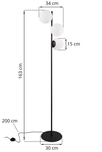 Light Home LH Siena gulvlampe 3x E27 60W sort skærm hvid 1 stk.