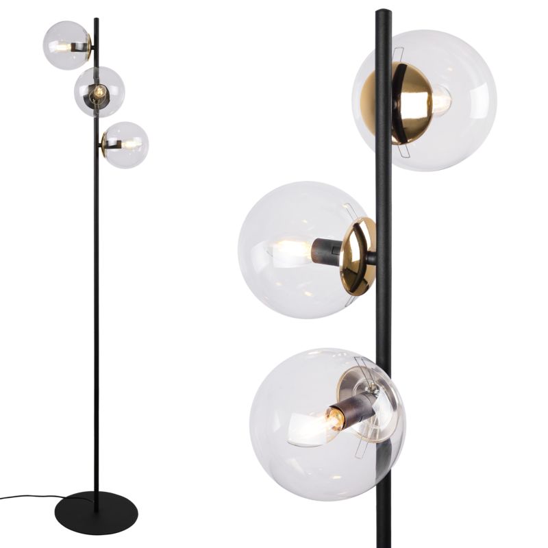 Light Home LH Siena gulvlampe 3x E27 60W sort/guld klar skærm 1 stk.