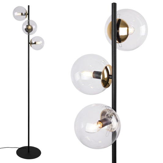 Light Home LH Siena gulvlampe 3x E27 60W sort/guld klar skærm 1 stk.