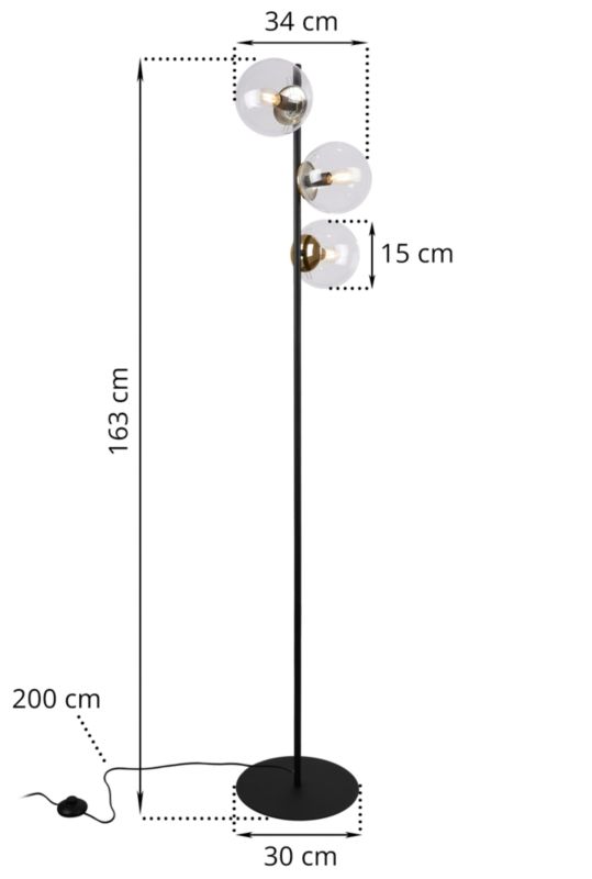 Light Home LH Siena gulvlampe 3x E27 60W sort/guld klar skærm 1 stk.