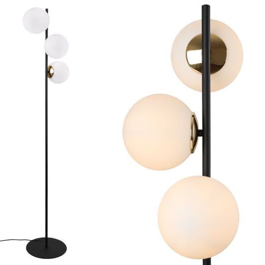 Light Home LH Siena gulvlampe 3x E27 60W sort/guld skærm hvid 1 stk.