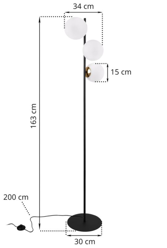 Light Home LH Siena gulvlampe 3x E27 60W sort/guld skærm hvid 1 stk.
