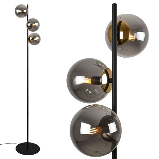 Light Home LH Siena gulvlampe 3x E27 60W sort/guld grafitglas skærm 1 stk.