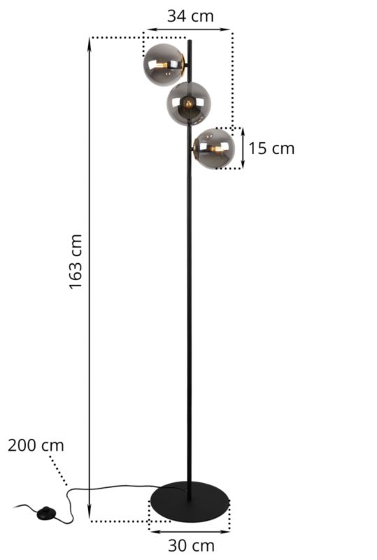 Light Home LH Siena gulvlampe 3x E27 60W sort/guld grafitglas skærm 1 stk.
