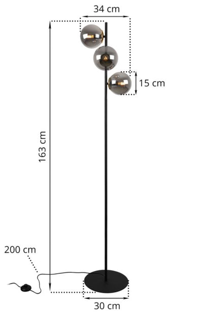 Light Home LH Siena gulvlampe 3x E27 60W sort/guld grafitglas skærm 1 stk.