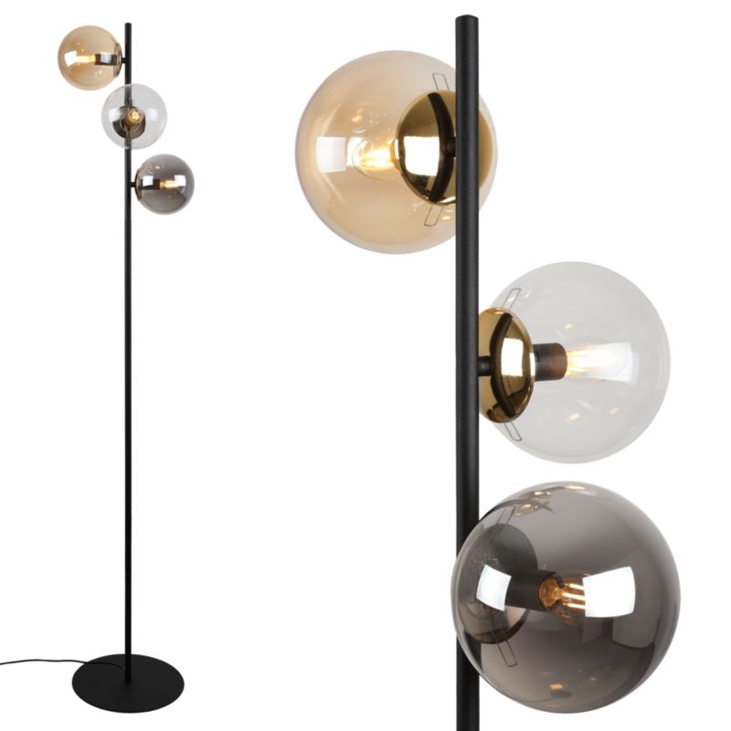 Light Home LH Siena gulvlampe 3x E27 60W sort/guld blandet skærm 1 stk.