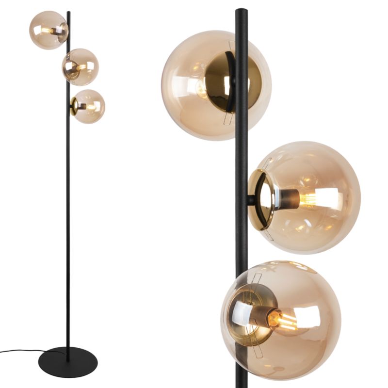 Light Home LH Siena gulvlampe 3x E27 60W sort/guld med honningfarvet skærm 1 stk.