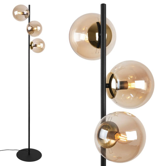 Light Home LH Siena gulvlampe 3x E27 60W sort/guld med honningfarvet skærm 1 stk.