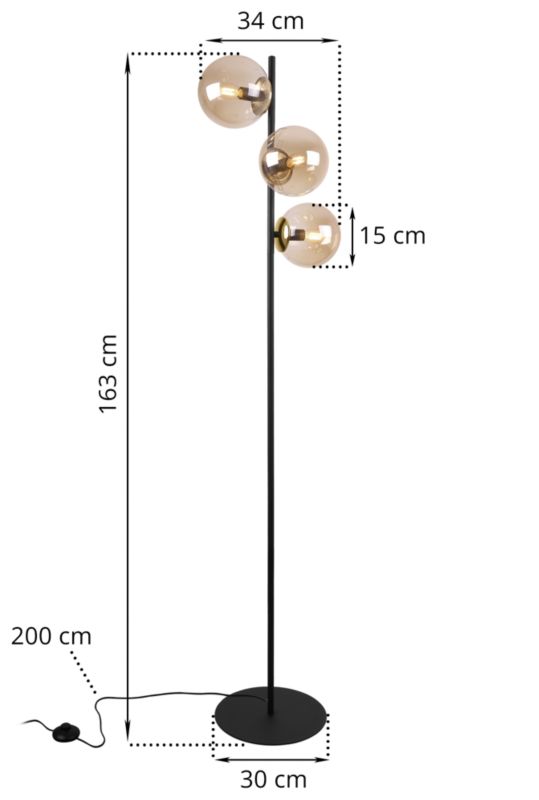 Light Home LH Siena gulvlampe 3x E27 60W sort/guld med honningfarvet skærm 1 stk.