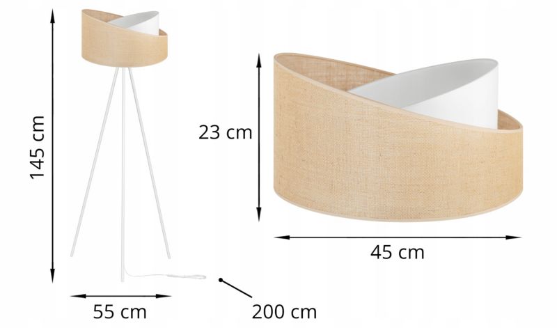 Gulvlampe med treben Light Home LH Juta Træ 1x E27 60W tynde ben hvid/naturlig 1 stk.