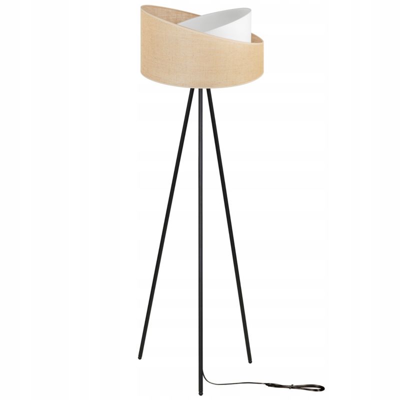 Light Home LH Juta træ gulvlampe med trefod 1x E27 60W, tynde ben, sort/naturlig, 1 stk.