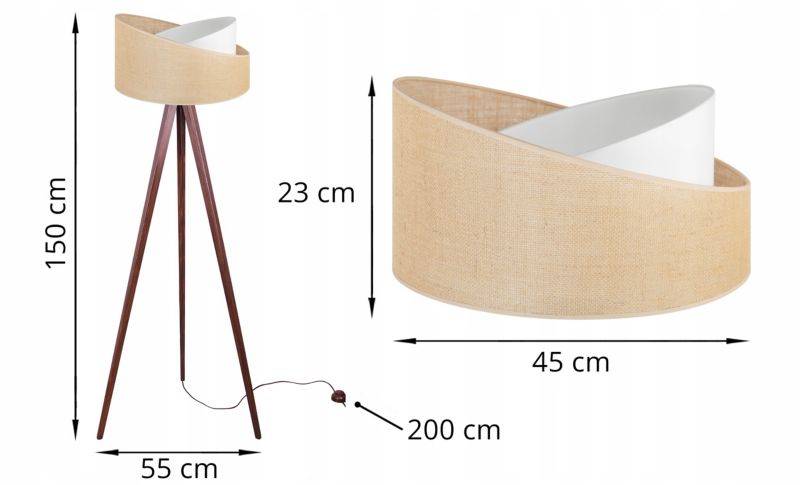 Gulvlampe med treben Light Home LH Juta træ 1x E27 60W tykke ben brun 1 stk.