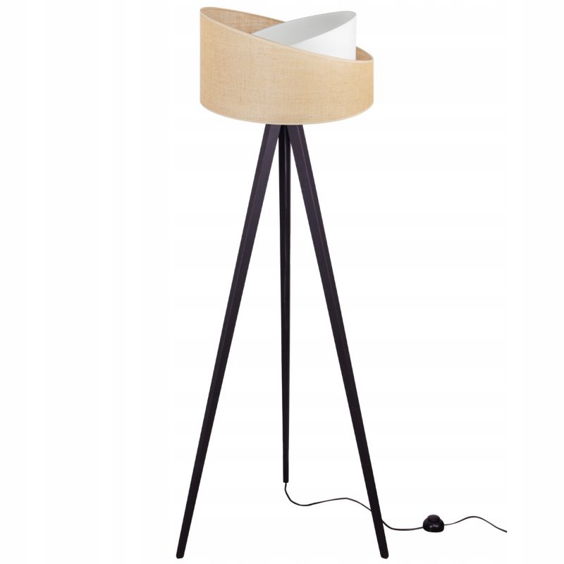 Gulvlampe tripod Light Home LH Juta træ 1x E27 60W tykke ben sort/naturlig 1 stk.