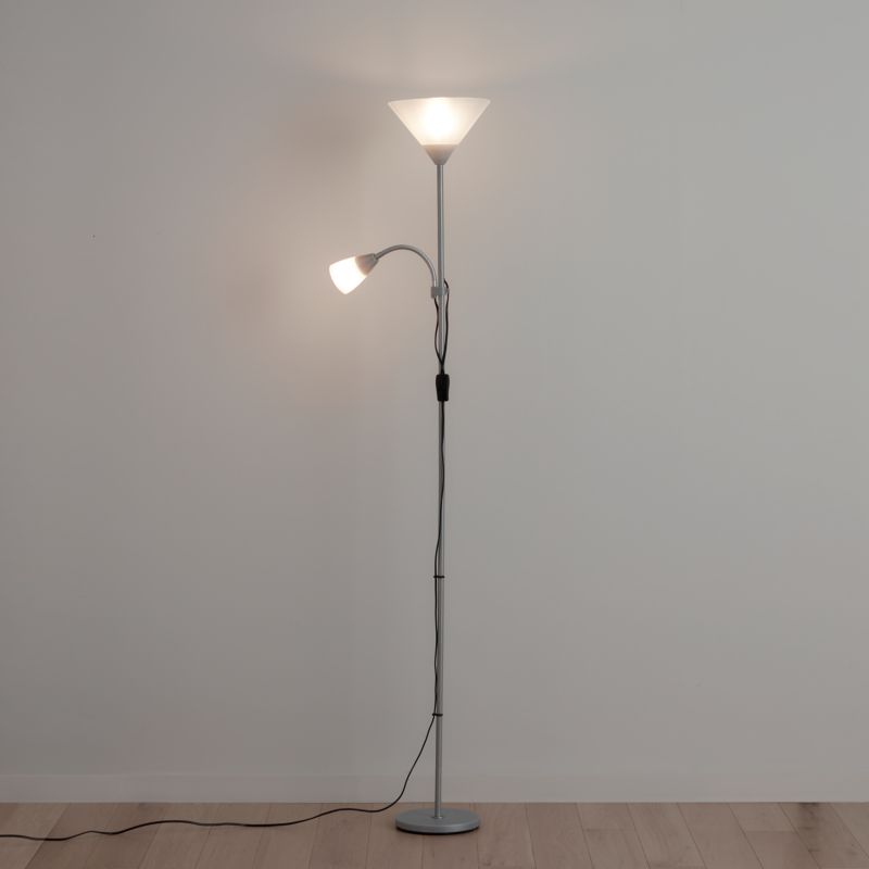 Sølv gulvlampe med E27 og E14 fatning