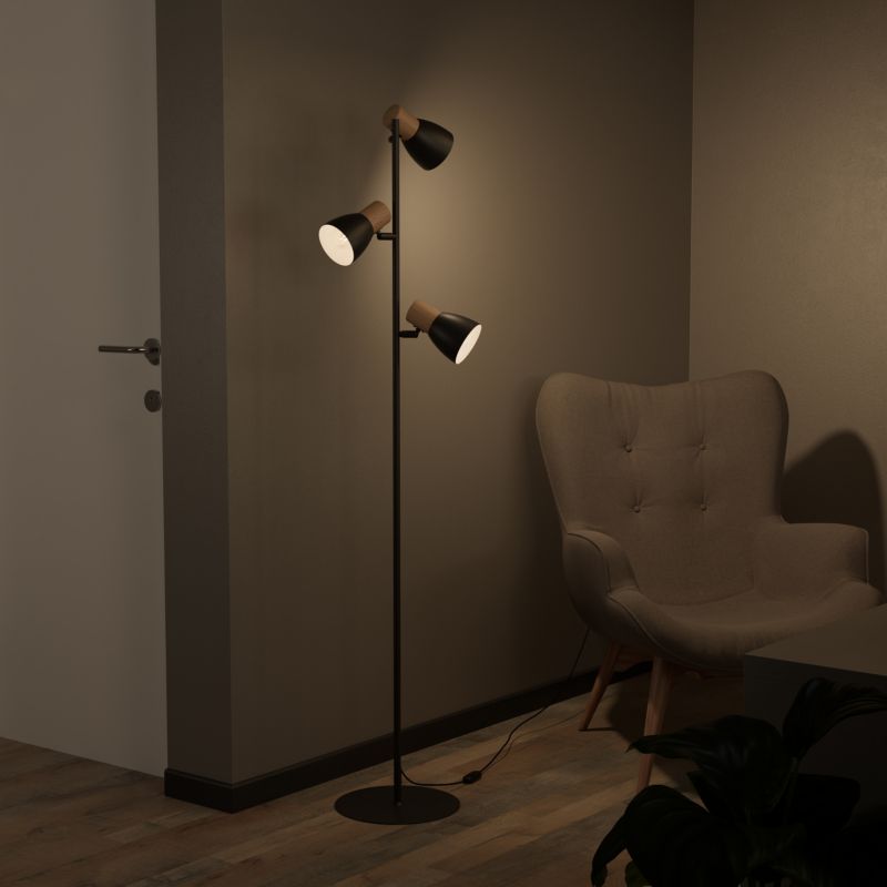 Gulvlampe Cornflower 3xE27 Sort Træ