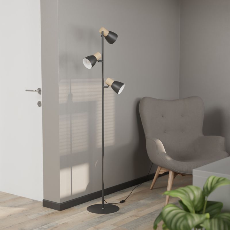 Gulvlampe Cornflower 3xE27 Sort Træ