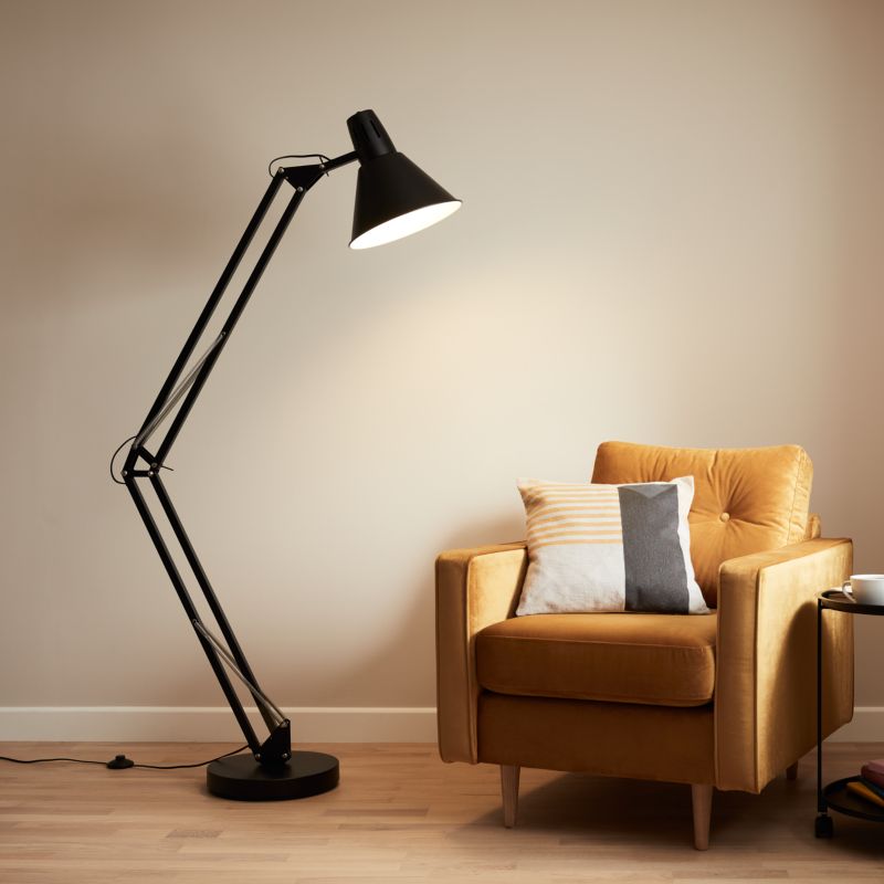 GoodHome Harchies gulvlampe 1-punkts E27 mat-sort