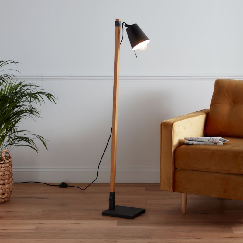 Gulvlampe Menonry 1-punkt E27 Sort/Træ