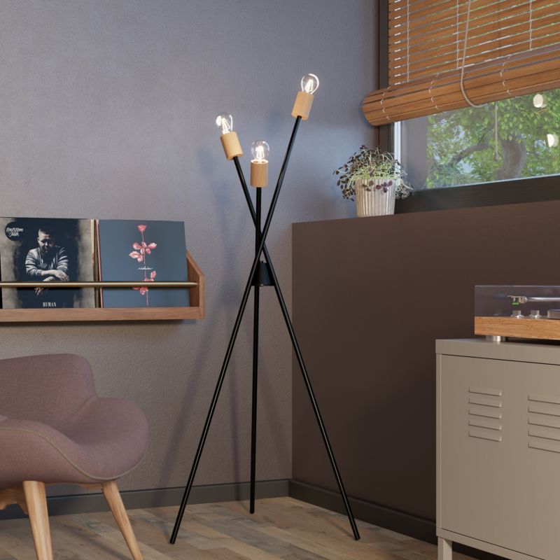 Gulvlampe Stellata 3xE27 Sort Træ
